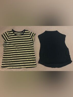 Universal Thread Striped Tee & a new day Solid Black Side Ruched Tank